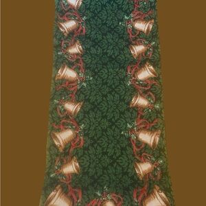 Textured Woven Festive Green Table Runner with Bells
